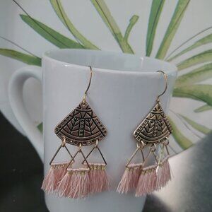Bohemian Gold and Pink Tassel Earrings